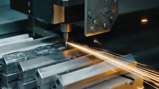 Precision EDM machining sparks intense metal fabrication process for industrial manufacturing