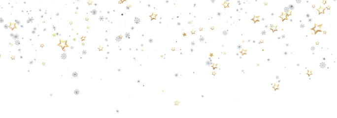 Beautiful image of gold and silver stars falling on white background, perfect for holidays.