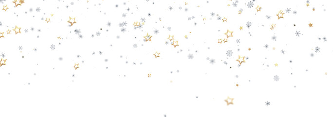 Festive background with silver and gold stars and snowflakes. Perfect for holidays.