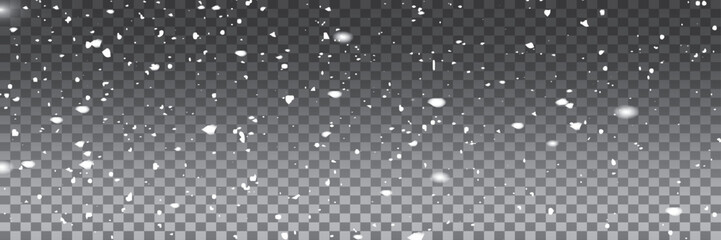 Vector illustration of flying snow on a transparent background.