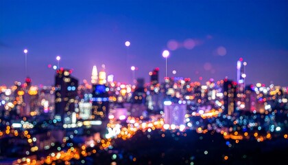 Luminous Data Points Connecting a Neon-Lit Metropolis at Twilight