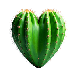 A single prickly pear cactus with a heart-shaped silhouette is isolated on a white background, showcasing its green succulent leaves and sharp thorns