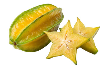 Fototapeta premium Whole and sliced star fruit on a white background
