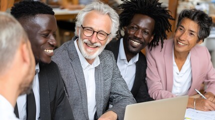 Happy multi-ethnic business team smiling during corporate meeting