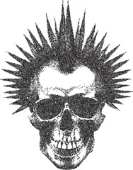 Obraz premium Skull retro y2k stipple design skeleton halftone brutalist urban vector png with clear background, bone 2000s photocopy grunge tattoo gen z effect