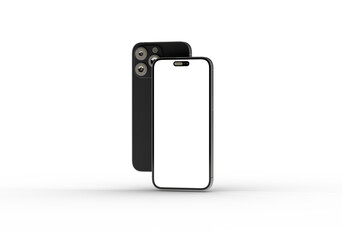 High-quality photo of a black smartphone mockup with a blank screen, perfect for app presentations or website designs.