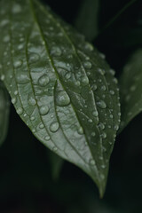 Close-up of green leaves with water drops.
