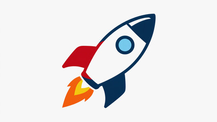 Fototapeta premium Launching Rocket with Red Fin and Blue Nose on White