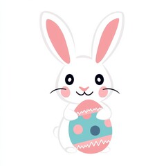 Obraz premium Cute Easter Bunny Holding Pastel Egg, Easter, Bunny
