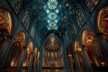 Obraz premium Architecture geometry A cathedral where stained glass forms kaleidoscopic mandalas sacred geometry in architecture