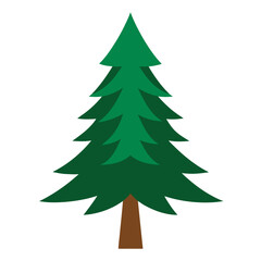 Fototapeta premium Stylized green pine tree with a brown trunk and white background