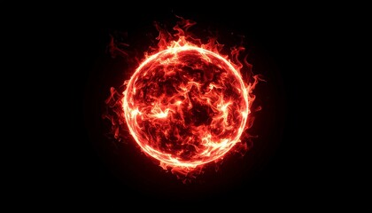 Red burning orb with flickering flame animation, glowing hot core and subtle smoky haze, isolated on black background