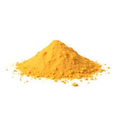 Heap of yellow curry spice powder on white background, copy space