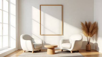 Obraz premium Minimalist Living Room with Natural Light and Cozy Armchairs