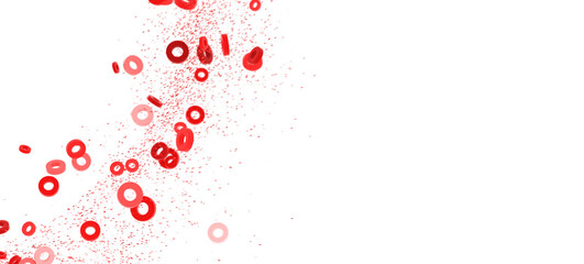 Abstract image of red rings falling on a white background. Perfect for backgrounds, websites, and presentations.