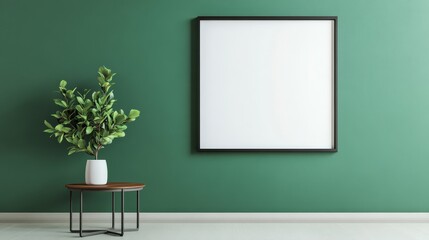 Green Wall Mockup Blank Frame, Plant, Table, interior design, home decor ,mockup,frame