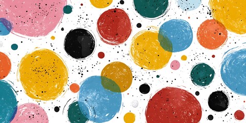 Colorful abstract circles with paint splatters on a white background