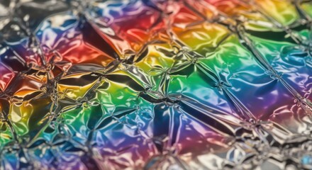 Fototapeta premium Iridescent rainbow foil reflects light in a stunning spectrum, perfect for vibrant modern designs