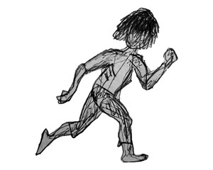 Man running sketchy hand drawn isolated illustration