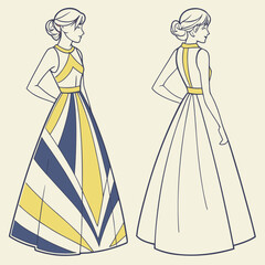 Fototapeta premium Technical flat sketch vector illustration of a girl's gown.