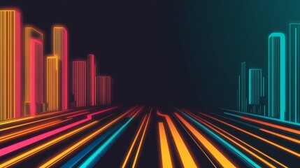 Fototapeta premium Neon Cityscape Speed Lines, Digital Art, Cyberpunk Cyberpunk, Cityscape