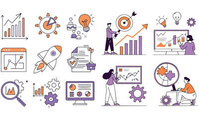 Modern Business & Data Visualization Illustrations – Analytics, SEO, and Strategy Icons