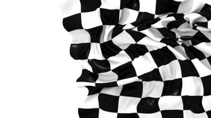 The checkered flag waves in the air signaling the end of the race