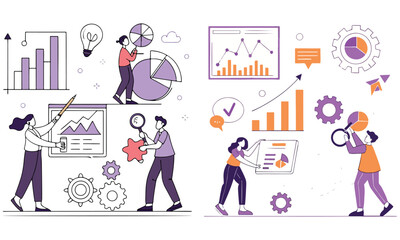 Modern Business & Data Visualization Illustrations – Analytics, SEO, and Strategy Icons