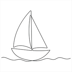 Sailboat ship continuous one line drawing vector illustration