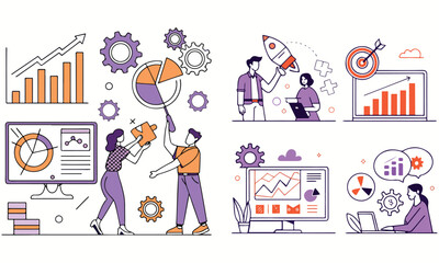 Modern Business & Data Visualization Illustrations – Analytics, SEO, and Strategy Icons