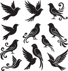 Obraz premium Colorful birds illustration with nature elements