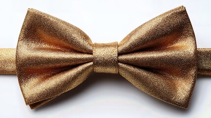 Shining in rich gold, the bow tie contrasts beautifully with the white backdrop, evoking sophistication and timeless style.
