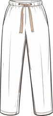 cad drawing flat vector illustration, two pants design, drawstring waist, elastic waistband, relaxed fit, tapered leg, straight leg, fashion sketch, garment template, apparel design, clothing mockup, 