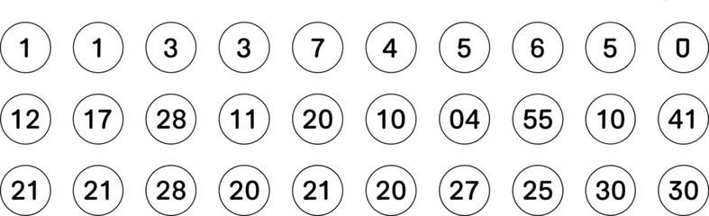 Number sequence grid, circular number icons, math learning tool, educational visual aid, number pattern chart, numeric puzzle layout, mathematical analysis design, classroom resource