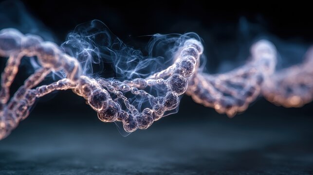 Abstract Representation of DNA Strand with Ethereal Glow Effects - Powered by Adobe