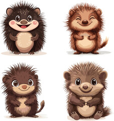 The cute happy Porcupine is sitting and smiling to the camera vector style on white background
