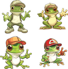 The cute frog with the cap is giving the permission vector style on white background