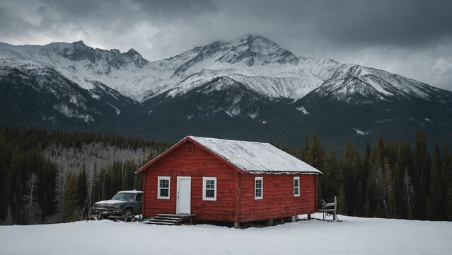 red house in the mountains