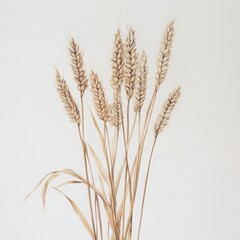 Delicate watercolor illustration of dried wheat stalks on white