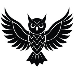 Obraz premium Stylized Owl with Open Wings in Bold Black and White Design
