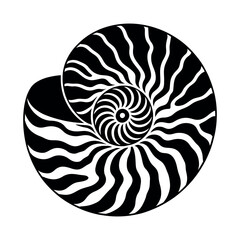 Black and White Silhouette of a Nautilus Shell Cross- Section fossil spiral