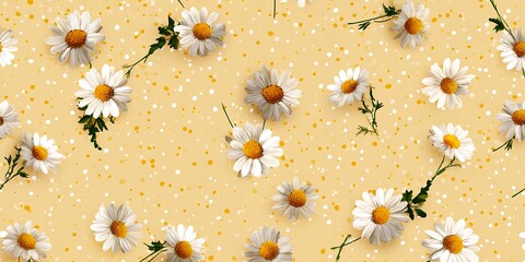 A delicate pattern of daisies scattered across a textured yellow background