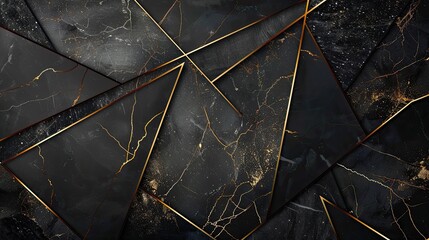 Abstract geometric design with dark textures and gold accents.