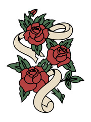moon flower tattoo monoline design red roses banner