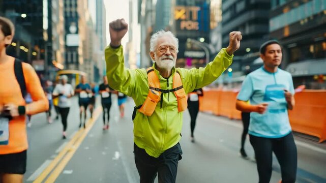 Elderly man triumphs in marathon run while cheering on participants