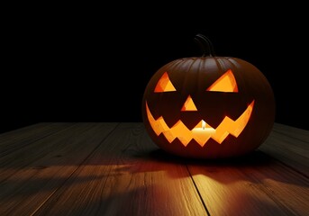 Spooky Halloween Jack-o'-lantern with a scary face glowing in the dark