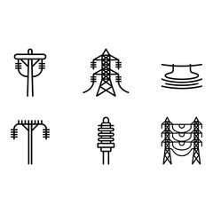 Collection of electricity and power line icons on white background