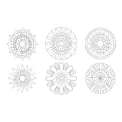 Collection of mandala flower patterns on white background