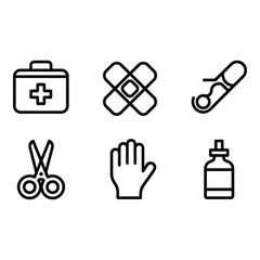 First aid kit icons on white background