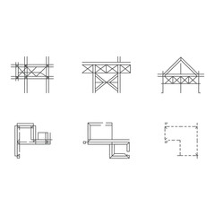 Scaffolding structures and construction details on white background